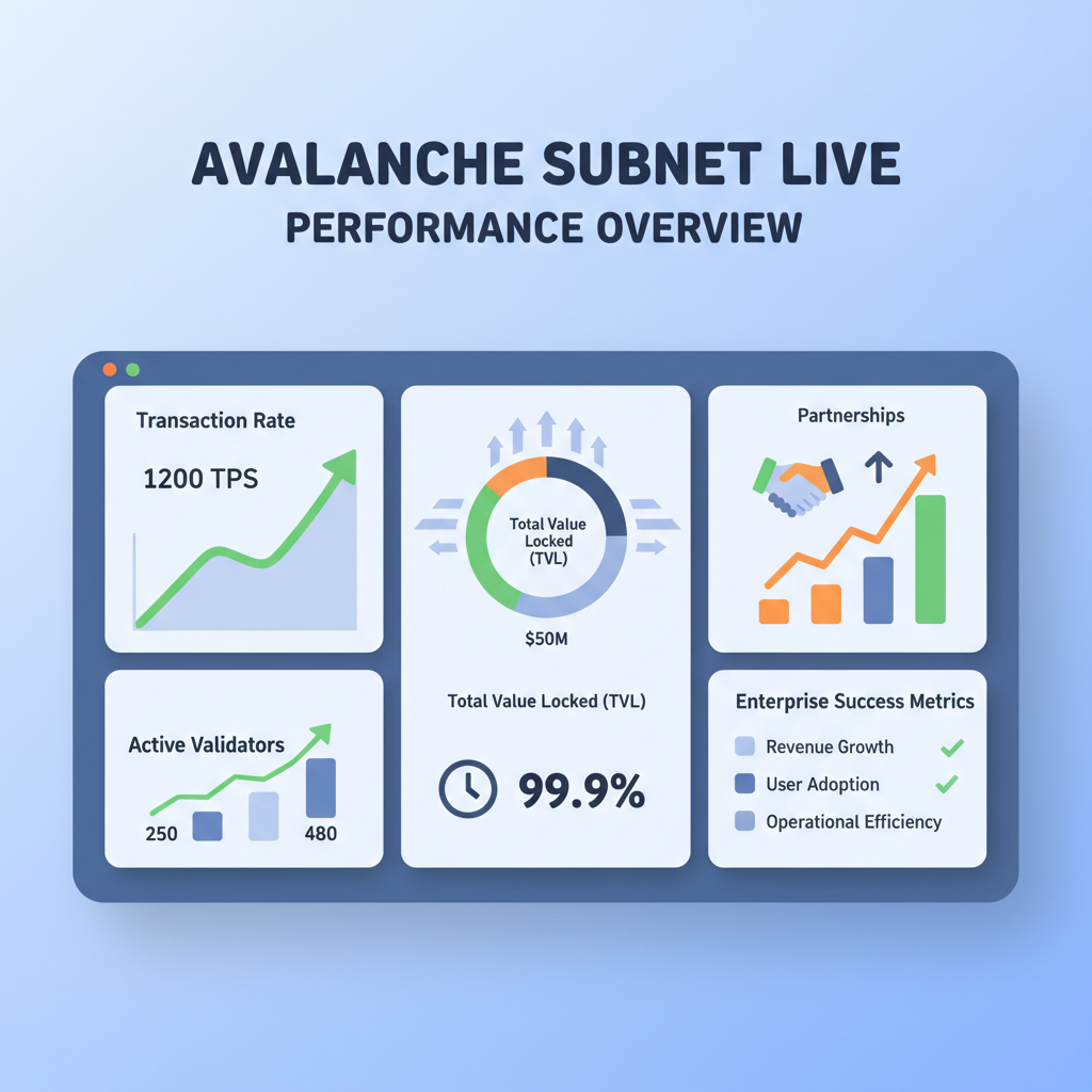 Avalanche subnet live dashboard, metrics rising, enterprise success graph